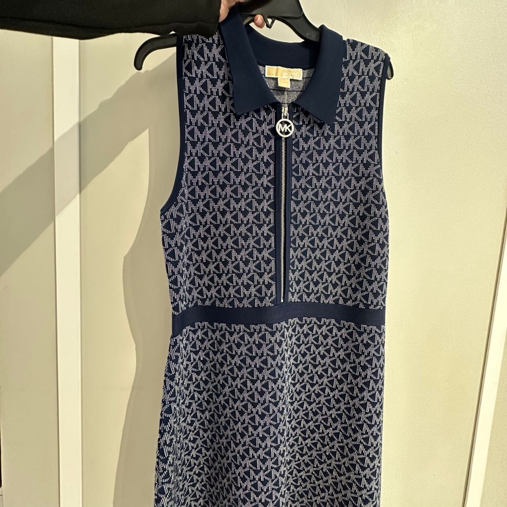 Michael Kors Navy MK Logo Midi Dress